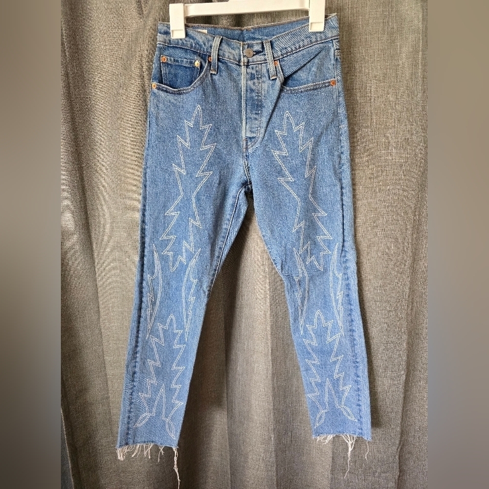 Levis 501 Embroidered High Waist Skinny Jeans Size 26/26 Del Norte Premium Denim